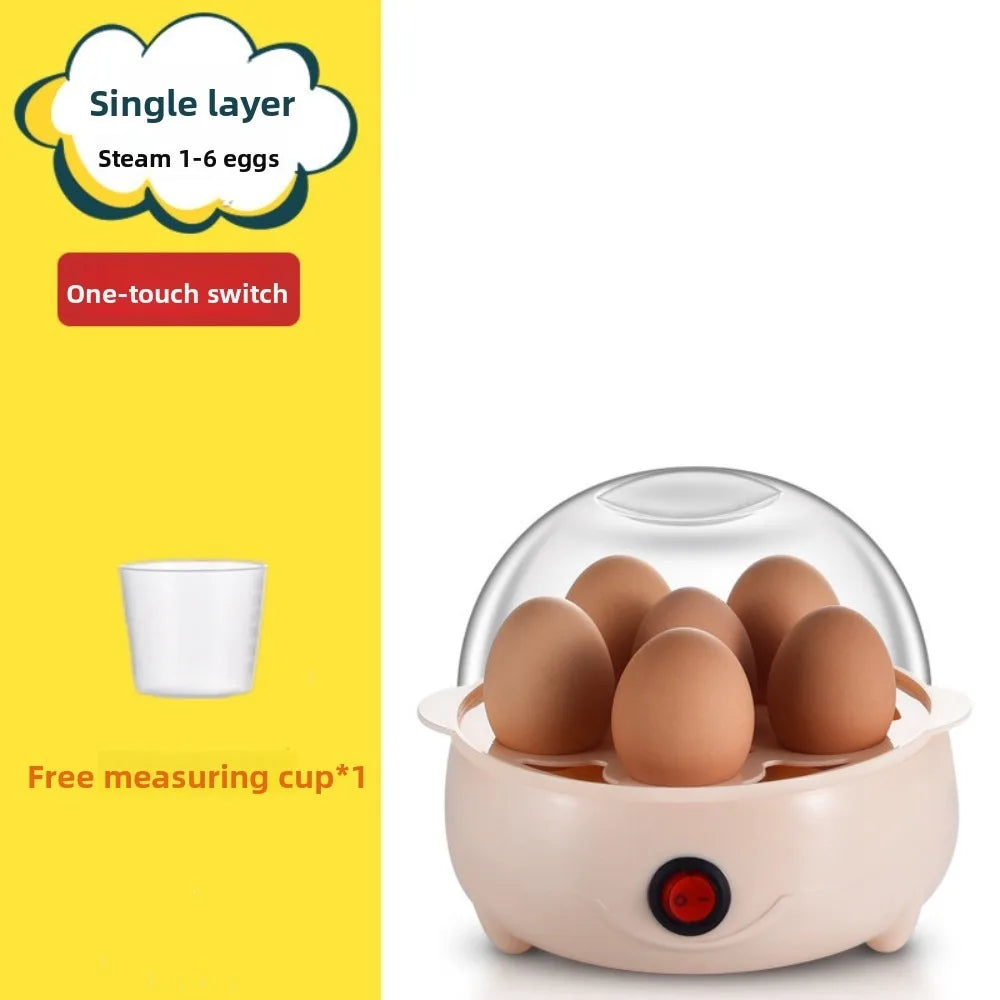 Automatic Power Off Egg Boiler Mini Multi-layer Breakfast Machine with Measuring Cup Egg Poacher for Home Dormitory