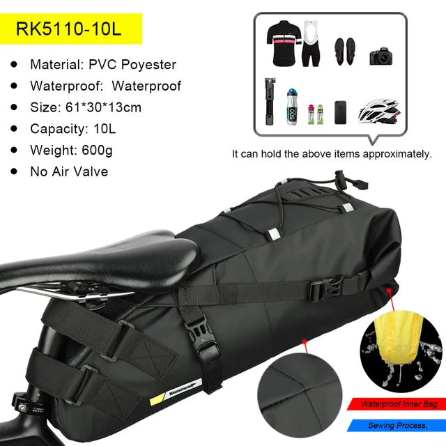 Rhinowalk Waterproof Bike Saddle Bag Large Capacity Bicycle Saddle Pannier Bag Cycling Foldable Tail Rear Bag MTB Road Bike