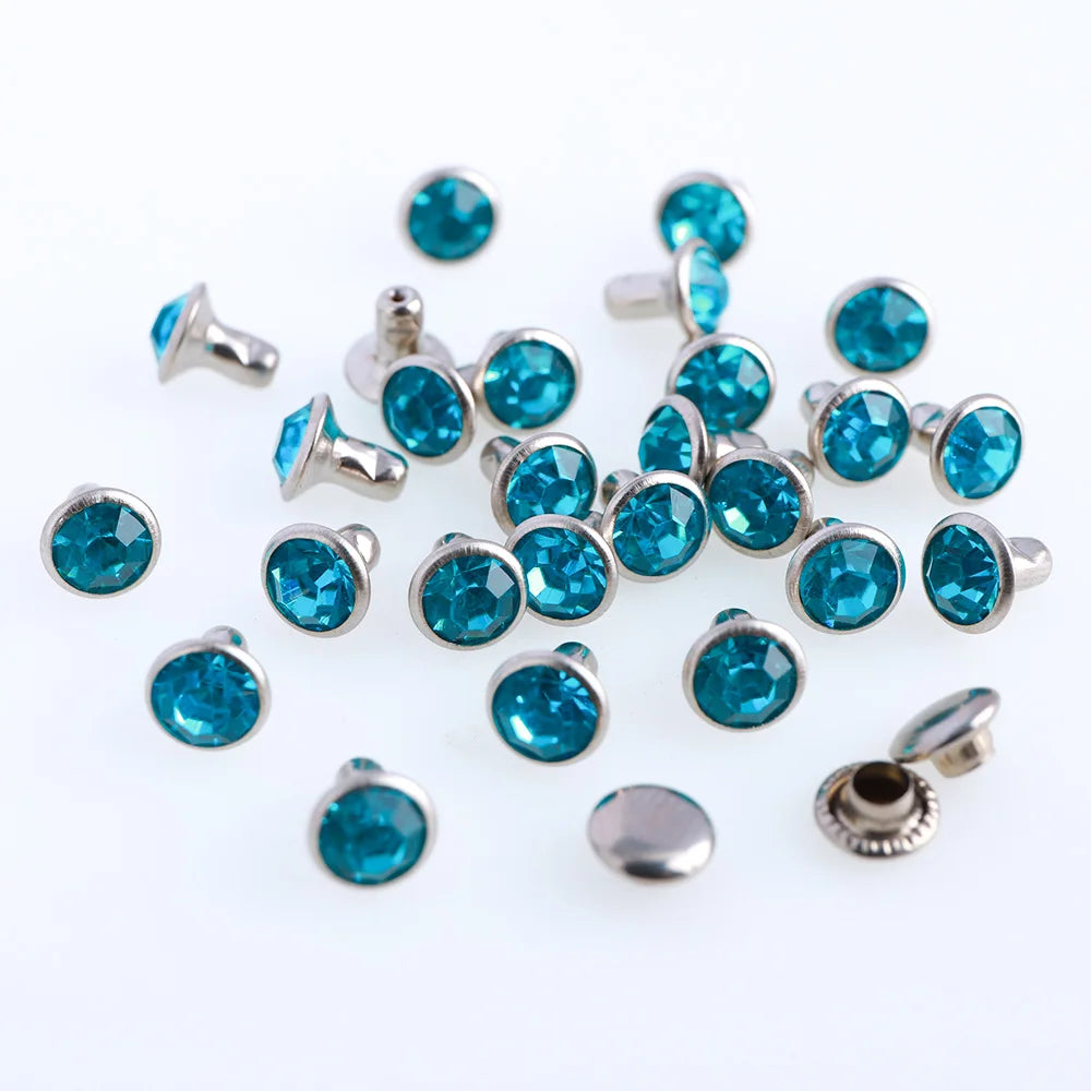 100 Sets 6/8mm Glass Rivets Rhinestone Glitter Crystal AB Silver Edge Stones Studs With Care Rhinestones for DIY Crafts Leather