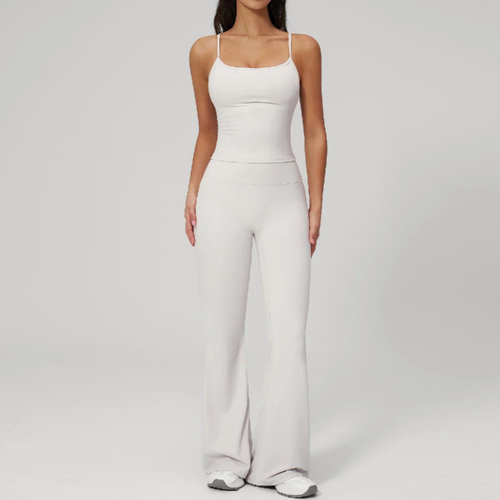 2PCS Women Tracksuits Yoga Suit Sport Outfits Gym Clothes Breathable Long Sleeve Flared Pants Athletic Wear Female Yoga Clothing