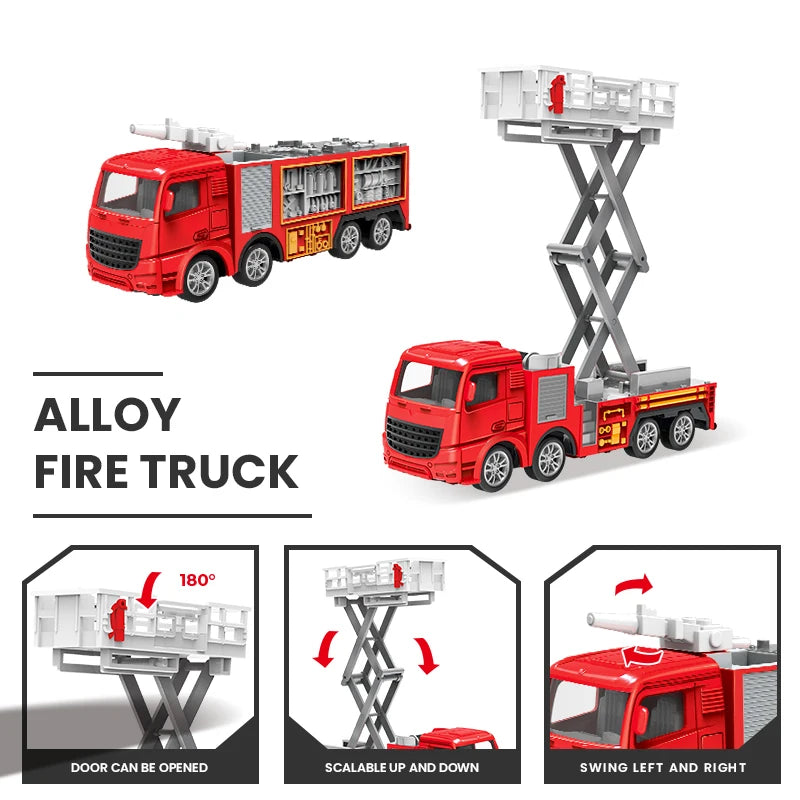 Fire Fighting Vehicle Set Construction City Rescue Fire Ladder Truck Tanker Water Cannon Car Alloy+Plastic Toys for Children