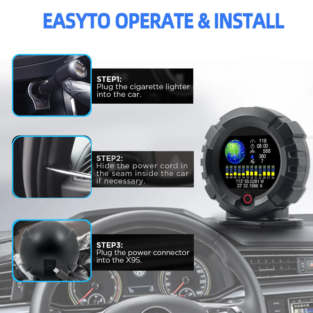 X95 GPS head-up display inclinometer slope angle meter with speed & satellite time
