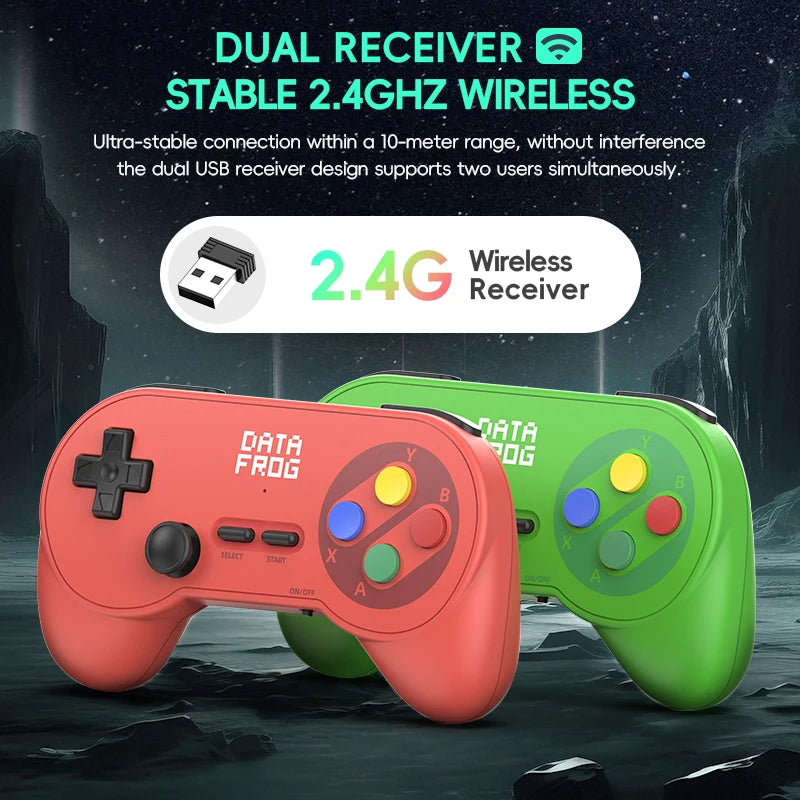 Data Frog PC07 Retro Wireless Gamepad with Dual Receiver, Classic Controller for PC DInput, Android, Arcade Emulators