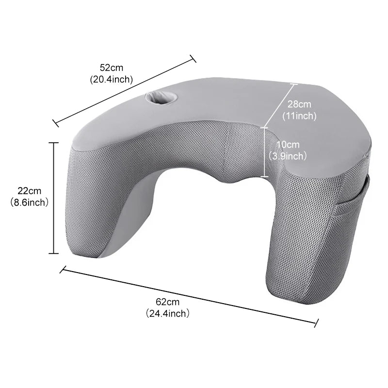 Reading Pillow for Gaming,Lap Desk & Arm Rest with Cup & Phone Holder,Laptop Support, Large Pockets,Comfortable for Work,Gaming