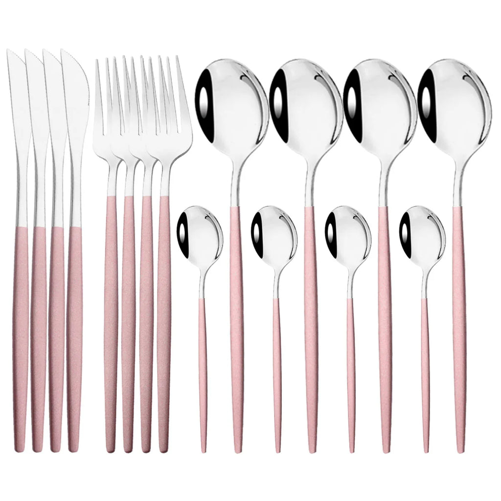 16pcs Pink Gold Dinnerware Tableware Set Mirror Stainless Steel Cutlery Kitchen Knife Fork Spoon Restaurant Wedding Flatware Set