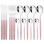 16pcs Pink Gold Dinnerware Tableware Set Mirror Stainless Steel Cutlery Kitchen Knife Fork Spoon Restaurant Wedding Flatware Set