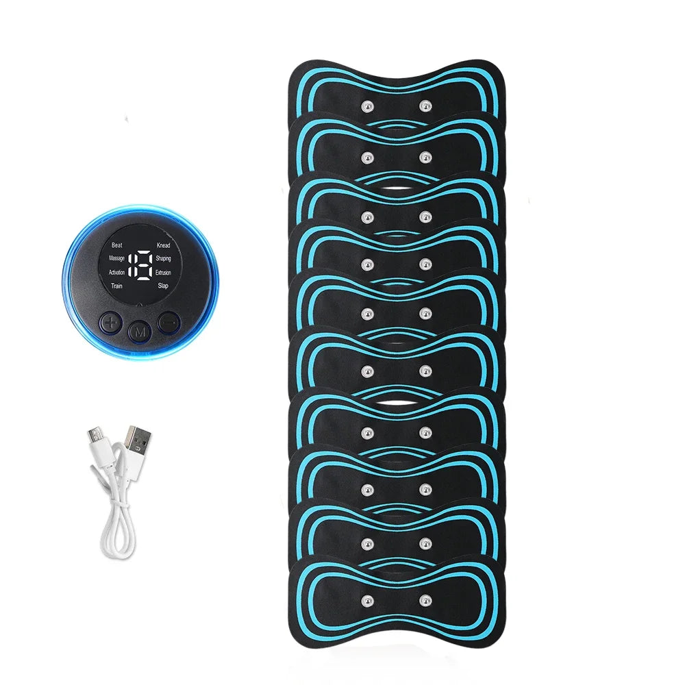 EMS TENS Neck Massager Patch Muscle Stimulator with Gel Pads, 1 host + 10 pads