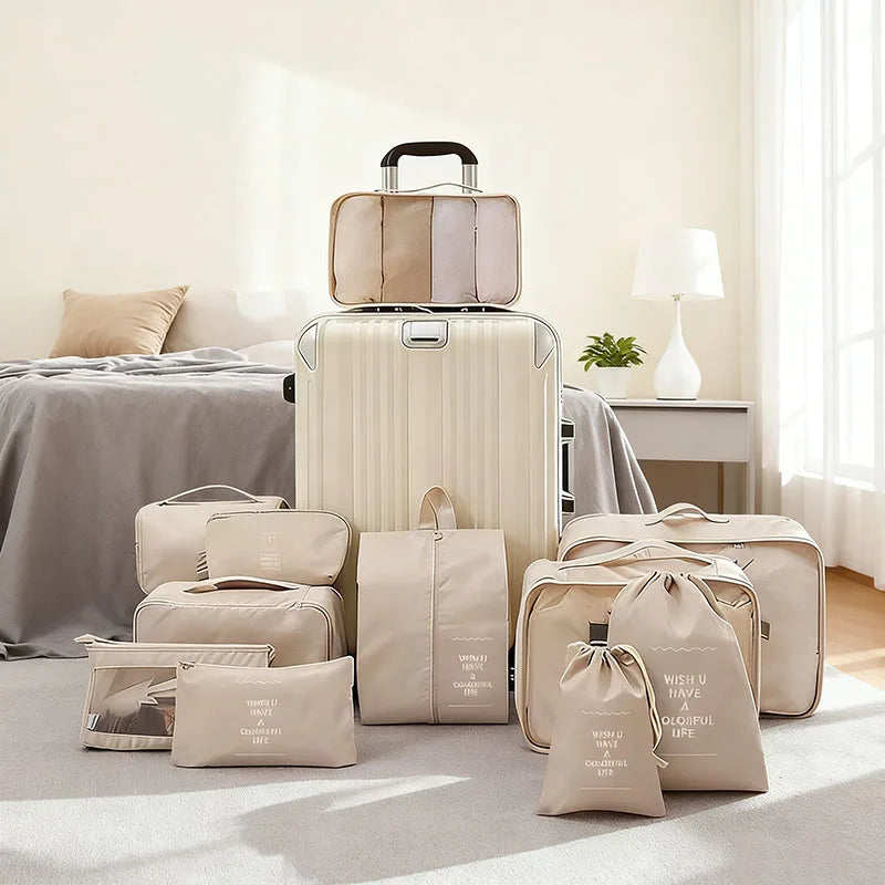 7/8/9/10 Pcs Set Travel Organizer Storage Bags Suitcase Packing Cubes Set Cases Portable Luggage Clothes Shoe Tidy Pouch Folding