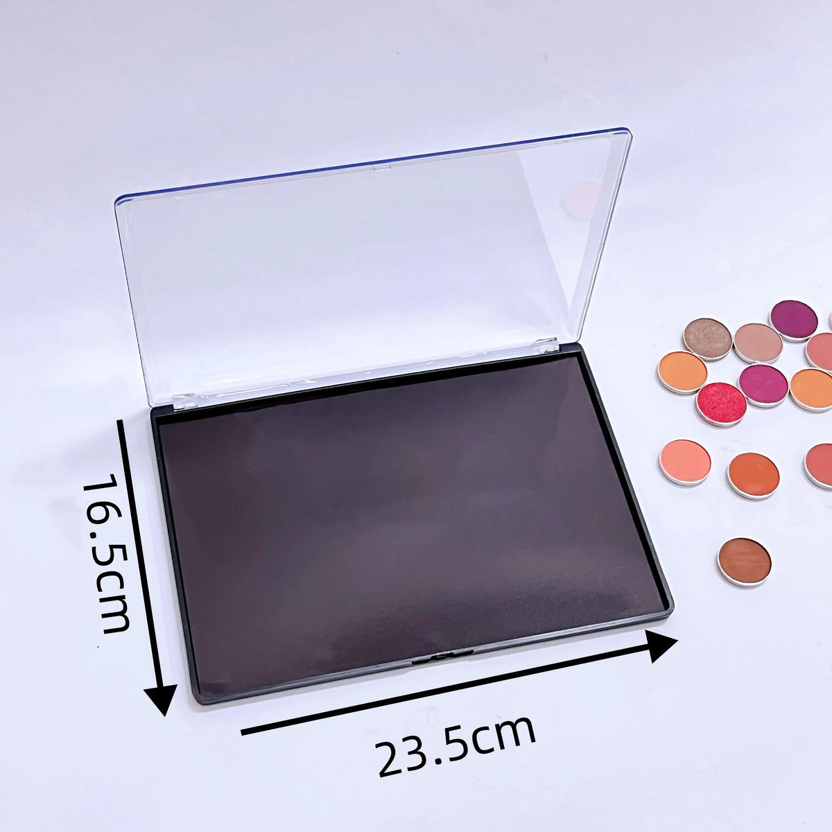 XL Empty Magnetic Eyeshadow Palette Storage Box Clear Lid, 20pcs Metal Stickers, 23.5x16.5cm