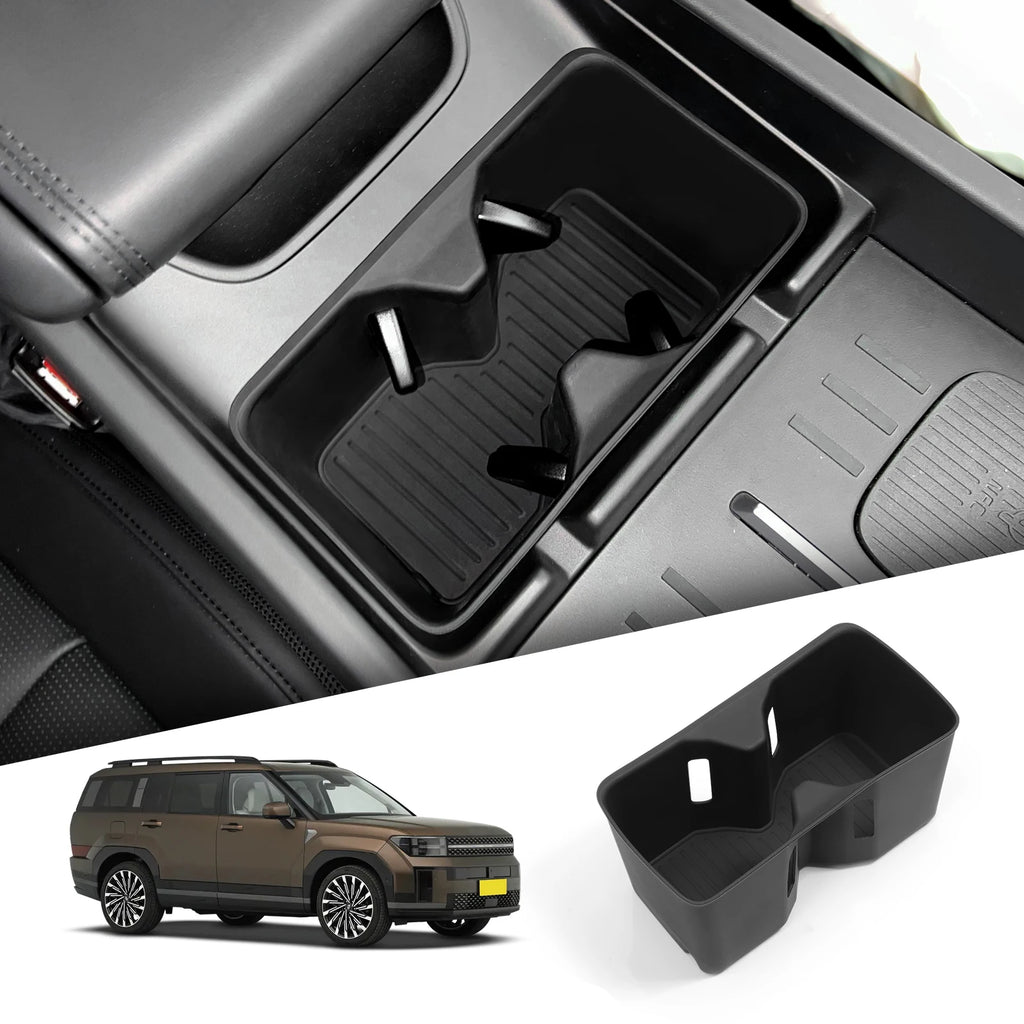 for Hyundai Santa Fe 2024 2025 2026 Water Cup Holder Storage Box Silicone Shock-Absorbing Cup Tray Tidying Car Accessories