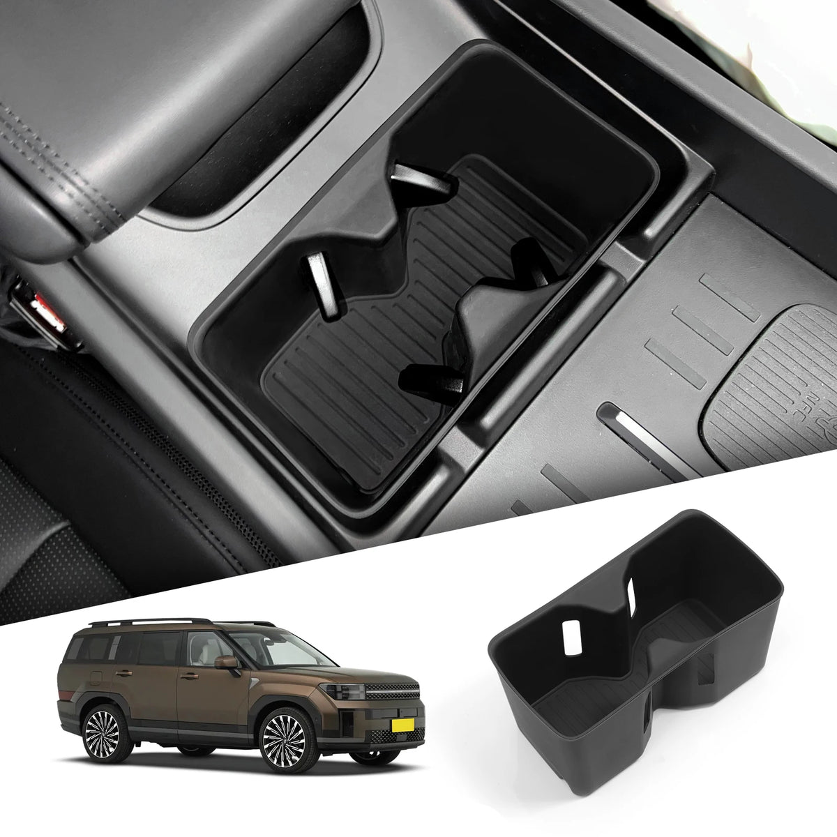 for Hyundai Santa Fe 2024 2025 2026 Water Cup Holder Storage Box Silicone Shock-Absorbing Cup Tray Tidying Car Accessories