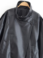 Women's Jacket Fall 2025 New Black Long Sleeve Pebble Faux Leather Jacket Motorcycle Style Personality Fashion