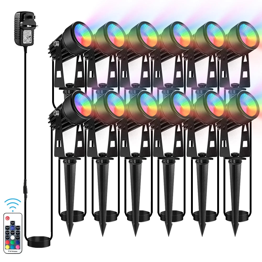 IP65 Waterproof Outdoor LED Landscape Spotlights, RGB Color Changing Remote, Aluminum, EU/US Plug