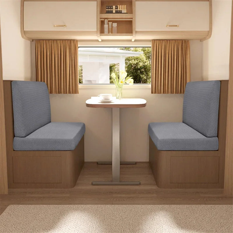 2 Pcs/set Jacquard RV Dinette Sofa Seat Cushion Covers Elastic Armless Couch Slipcovers Booth RV Camper Car Bench Backrest Cover