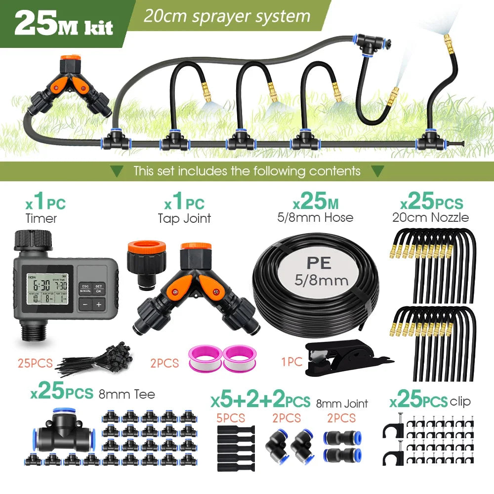 360° Free-bend Misting Nozzle Adjustable Atomizer Sprayer Outdoor Watering Kits Garden Programmable Timer Misting Cooling System