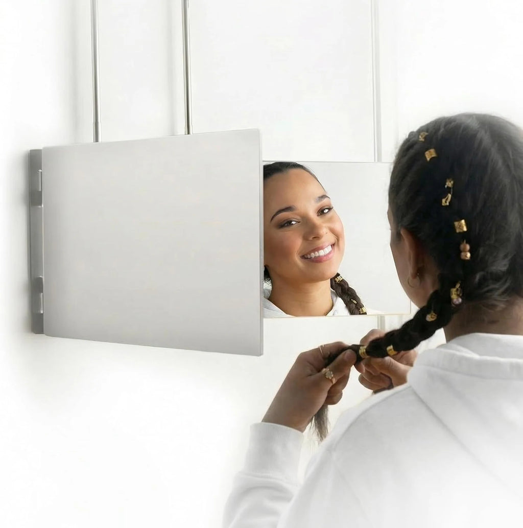 360° Viewing Makeup Mirror for Hair Cutting Travel Portable Self Haircut Mirror with Adjustable Hooks for Shaving, Hair Styling