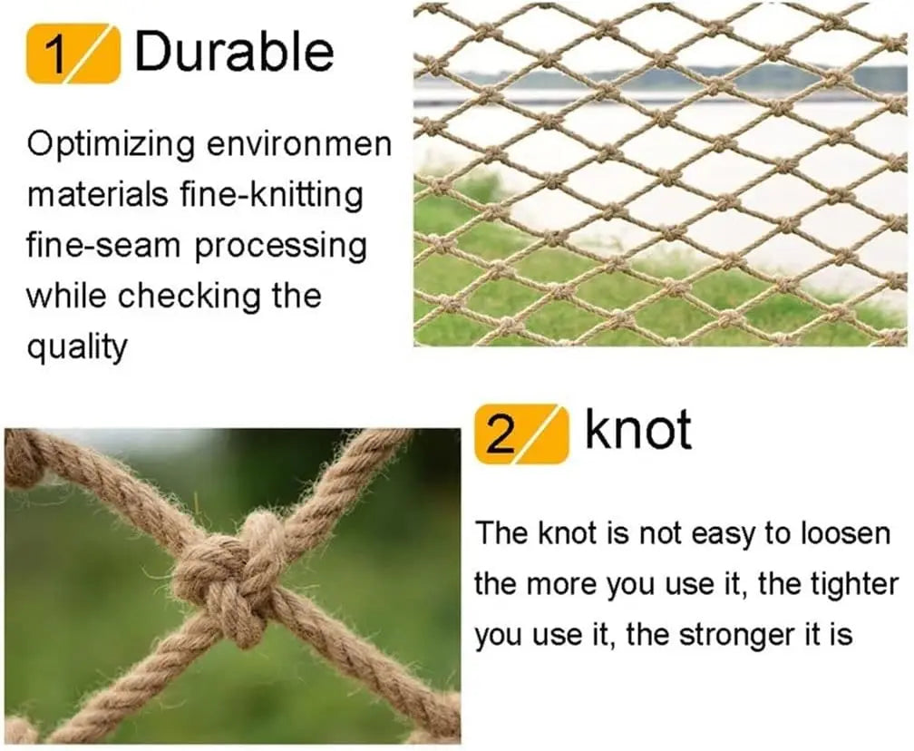 Nature Jute Rope Decorative Net-Graden Plant Support Net,Child Safety Net Hemp Climbing Netting,Balcony Stair Protection Fence