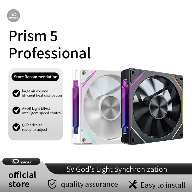 LDPCSJ OEM PRISM 5 PRO Computer Chassis Fan 12cm ARGB 4 Pin PWM Quiet Cooling Fan 12V Large Air Volume 45.2CFM/600-1800RPM