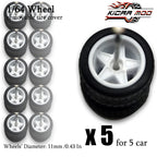 1/64 Wheels with Detachable Rubber Tires Electroplated Color for Toy Model Diecast Cars Refiting Parts for Hotwheels (5 sets)