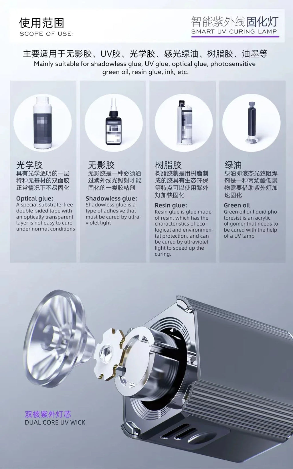 New UV Intelligent Green Oil Curing Lamp UV Lamp Solder Oil UV Adhesive Curing Lamp for Phone Motherboard PCB LCD Repair Tool