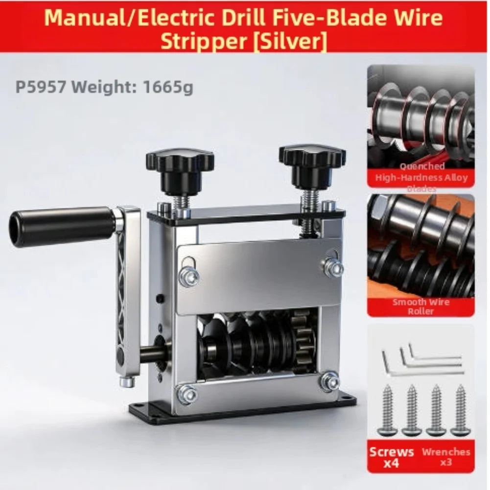 Manual Dual-Drive Wire Stripper Tool for Scrap Copper Wire Cables, 1-17mm