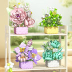 Rose Eternal Flower Basket Potted Plants Mini Particle Building Block,DIY Sunflower Flower Ornament Assembled Toy,For Kids Gifts