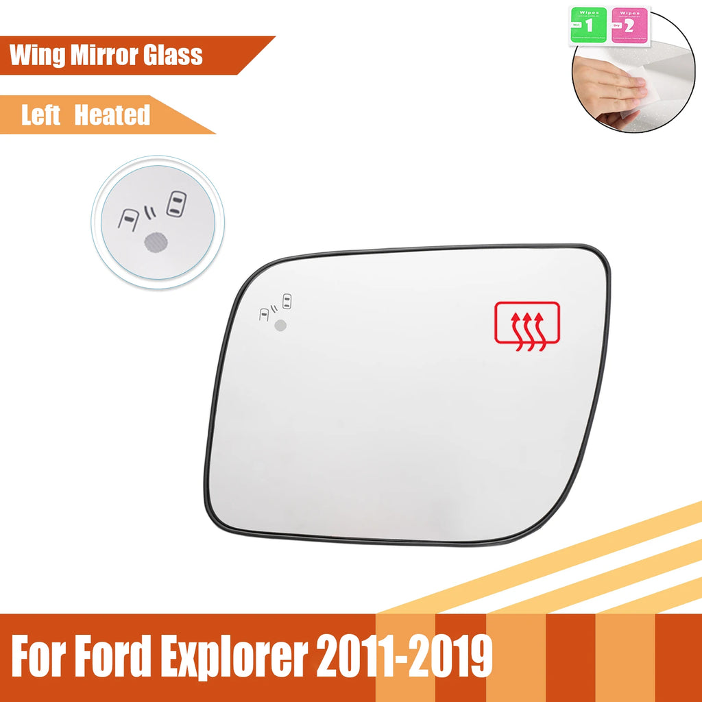 Left /Right Driver Side Mirror Glass Fit For Ford Explorer 2011 - 2019 With blind spot Heated function Waterproof Large Vision