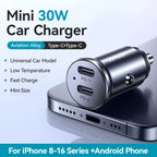 Joyroom 30W Mini Car Charger PD QC3.0 USB Type-C Fast Charging Car Charger Dual Ports Phone Charger For iPhone Samsung Galaxy