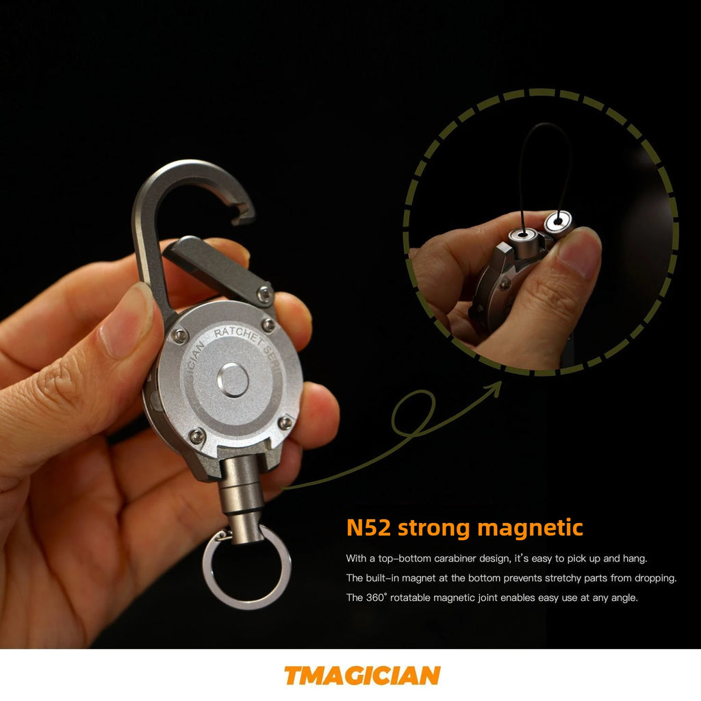 TC4 Titanium Aluminum Alloy Retractable Heavy Duty Pull Reel Carabiner Strong Steel Wire Lost Rope Buckle Ring Outdoor Keychain