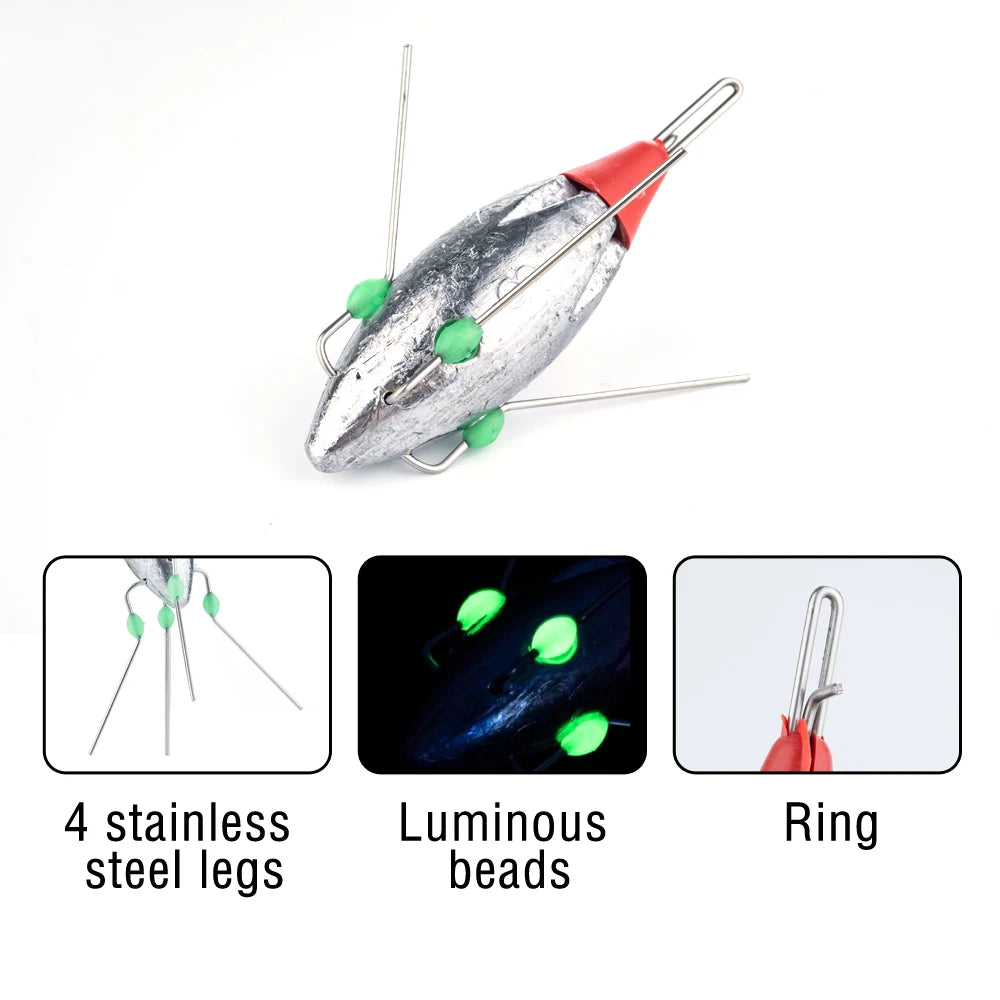 3Pcs Sputnik Fishing Sinker 3oz-8oz Surf Fishing Weight with Glow Bead Fast Sinking Casting Sinkers Catfish Beach Spider Weights
