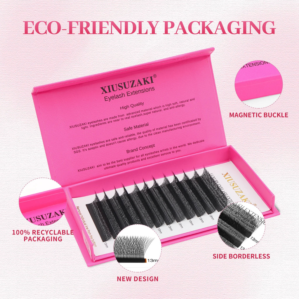 XIUSUZAKI 5 Trays/lot 5DW Lashes Extensions Matte Black W Shaped Premade Volume Fans False Eyelashes Extensions Makeup Tools