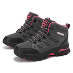 Women's Waterproof Hiking Shoes Non-Slip Trail Trekking Ankle Boots Black/Rose Red 35-42