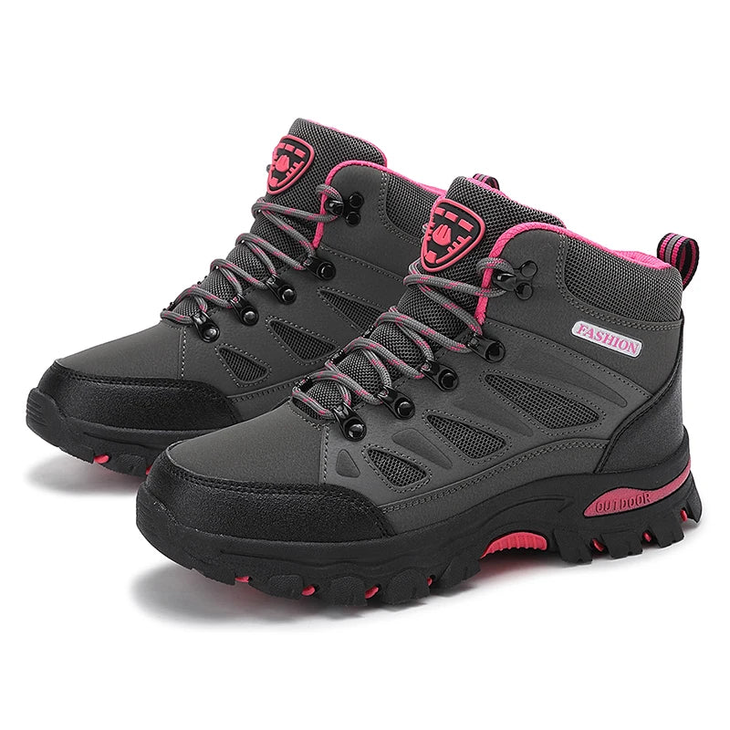 Women's Waterproof Hiking Shoes Non-Slip Trail Trekking Ankle Boots Black/Rose Red 35-42