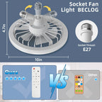 IRALAN Socket Ceiling Fan With Light E27 3 Fan Speeds Dimmable 3 Light Colors Easy To install For Bedroom Kitchen And Balcony