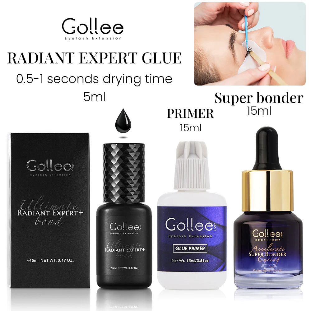 Gollee 0.5-1s Dry Eyelashes Extension Glue 15ml Eyelash Cleansing Primer Lasting Professional Lash Extension Primer Super Bonder