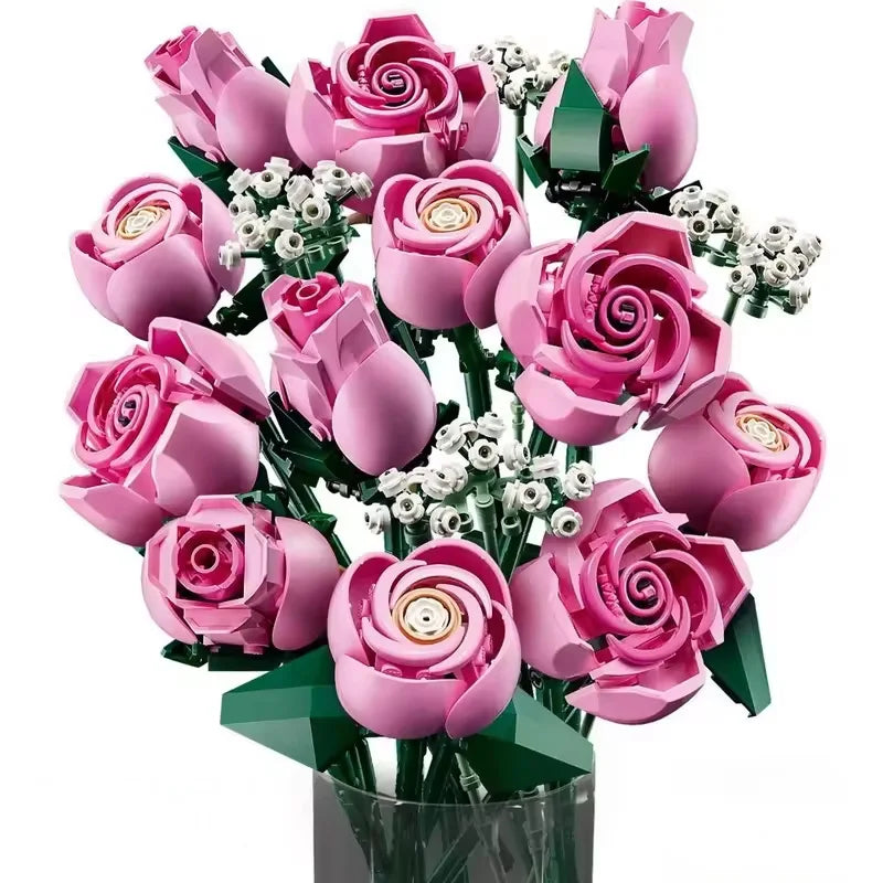 Technology New Romantic Bouquet Pink Rose Model 789Pcs 10374 Building Blocks Sets Suitable For Girls Lady Gifts For Mother's Day
