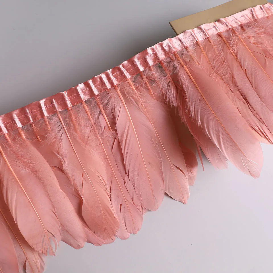 10Meters Goose Feather Fringe Ribbon Handicraft Accessories White Swan Feathers Trims Carnival Plumas Dress Decoration Wholesale