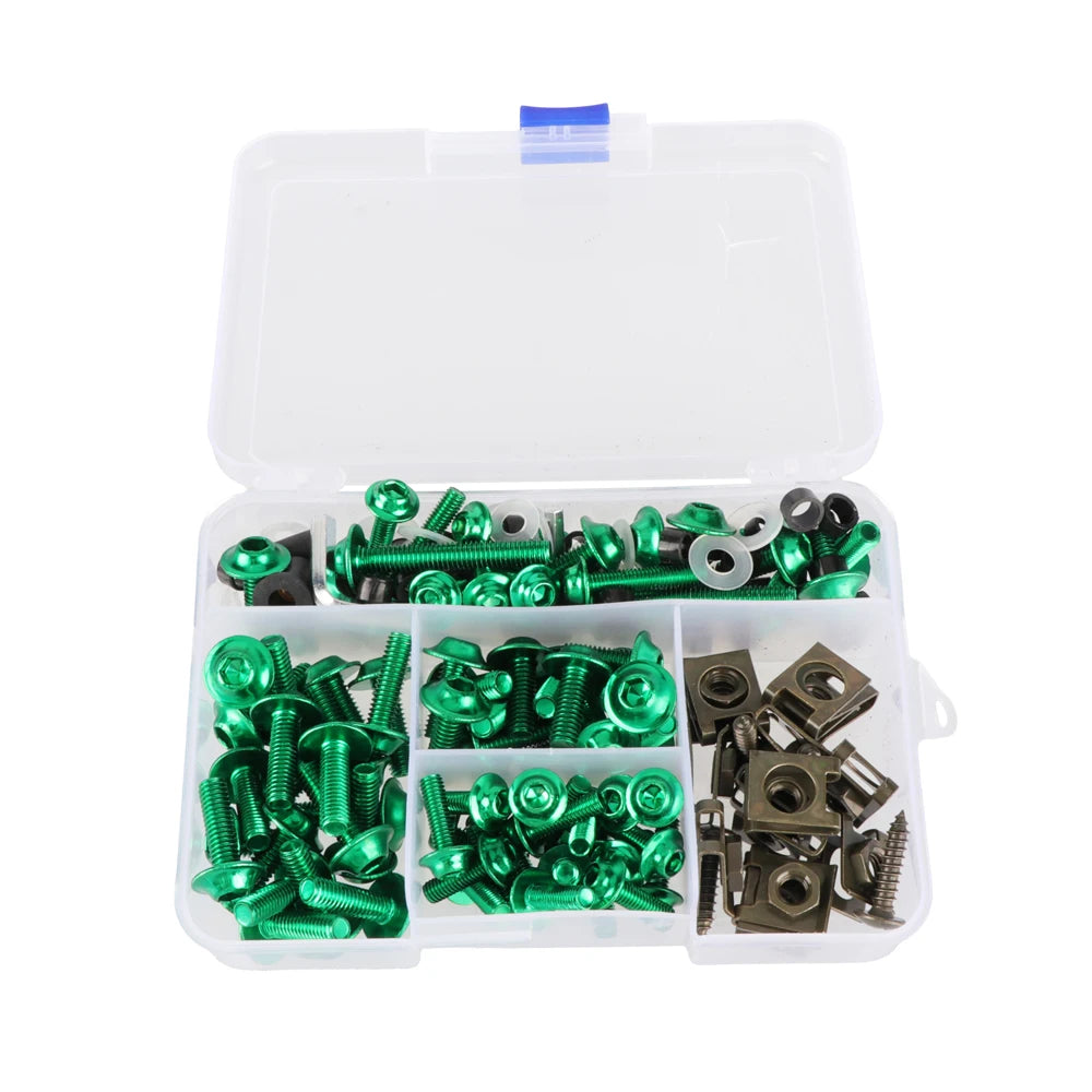 Motorcycle Fairing Screw Kit 177pcs Aluminum Windshield Cover Bolts Set, Blue
