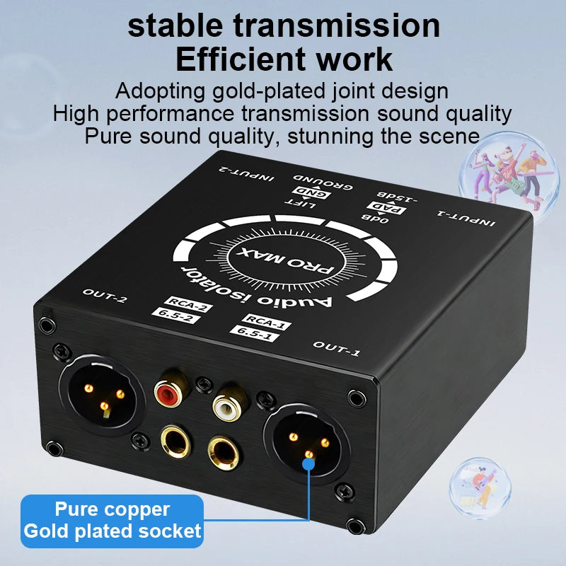 3Pin XLR/RCA/TS/TRS Ground Loop Noise Isolator Box Multi-Purpose Hum Eliminator for Home and Office Theater Audio Playing System