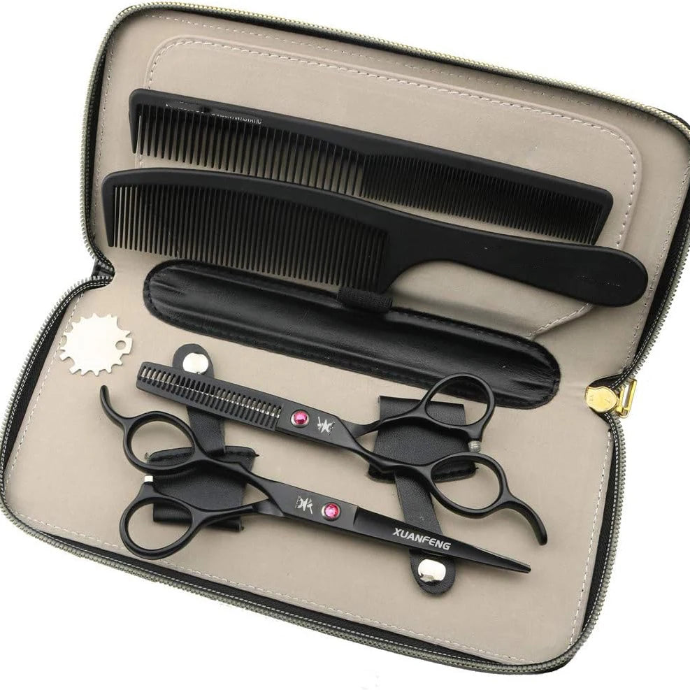 Black Left Hand Hair Scissors 6-inch JP440C Steel Cutting Scissors and Thinning Scissors Left-handed