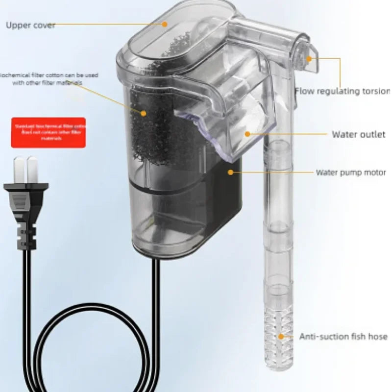 Mini Wall Mounted Aquarium Waterfall Filter USB Small Fish Tank Filtering Equipment with Filter Media And Circulating System