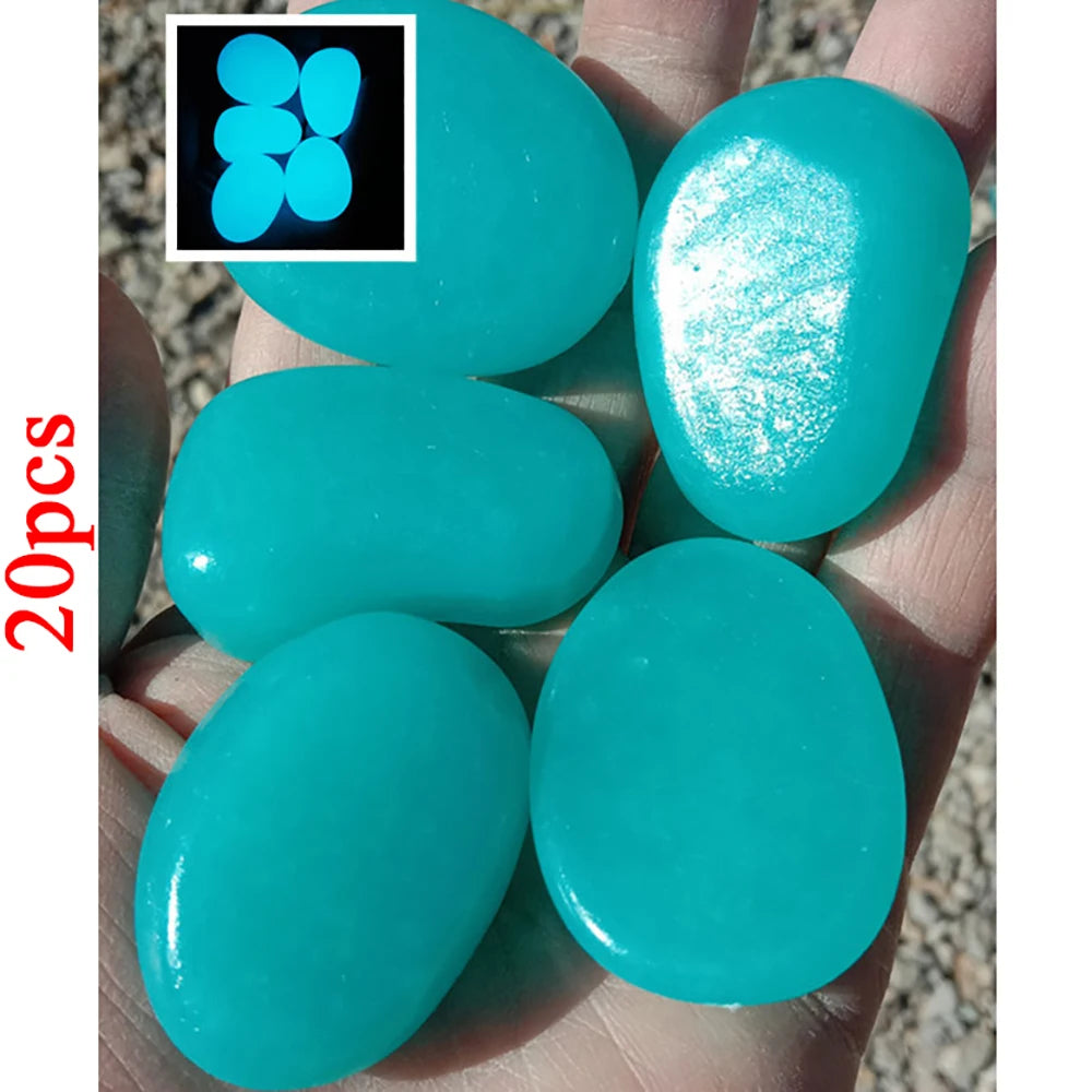 Glow in the Dark Garden Pebbles 20pcs Bag - Outdoor Path Lawn Decor, Aquarium Stones