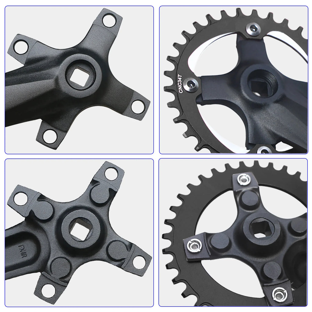 Bicycle crankset square taper single chainring 30T-42T black 152/165/170mm