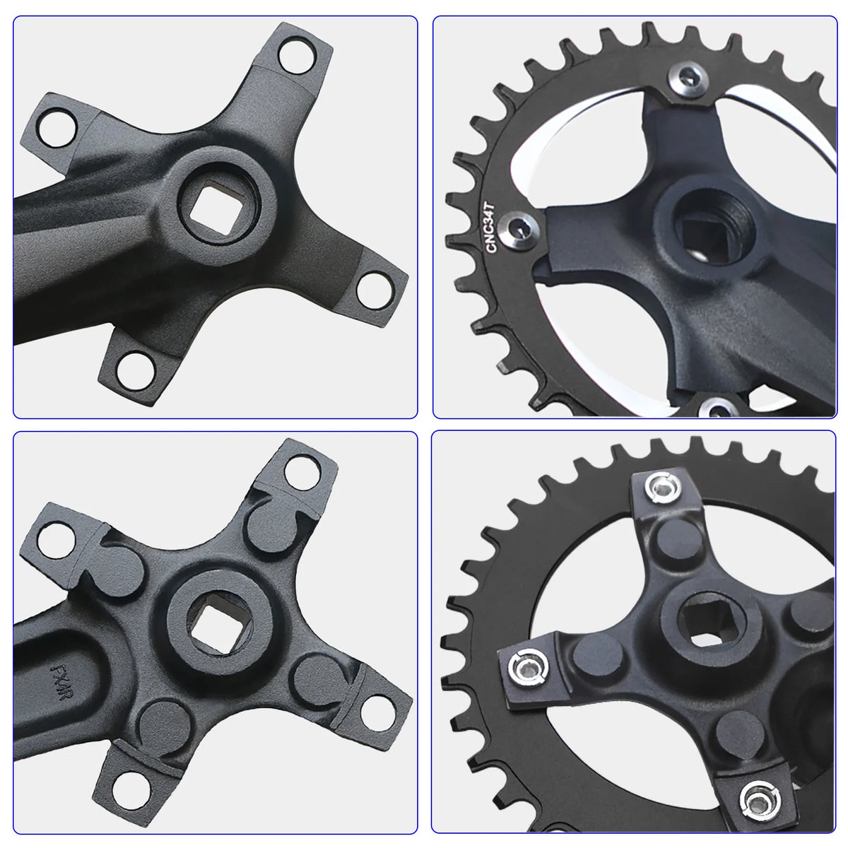 Bicycle crankset square taper single chainring 30T-42T black 152/165/170mm