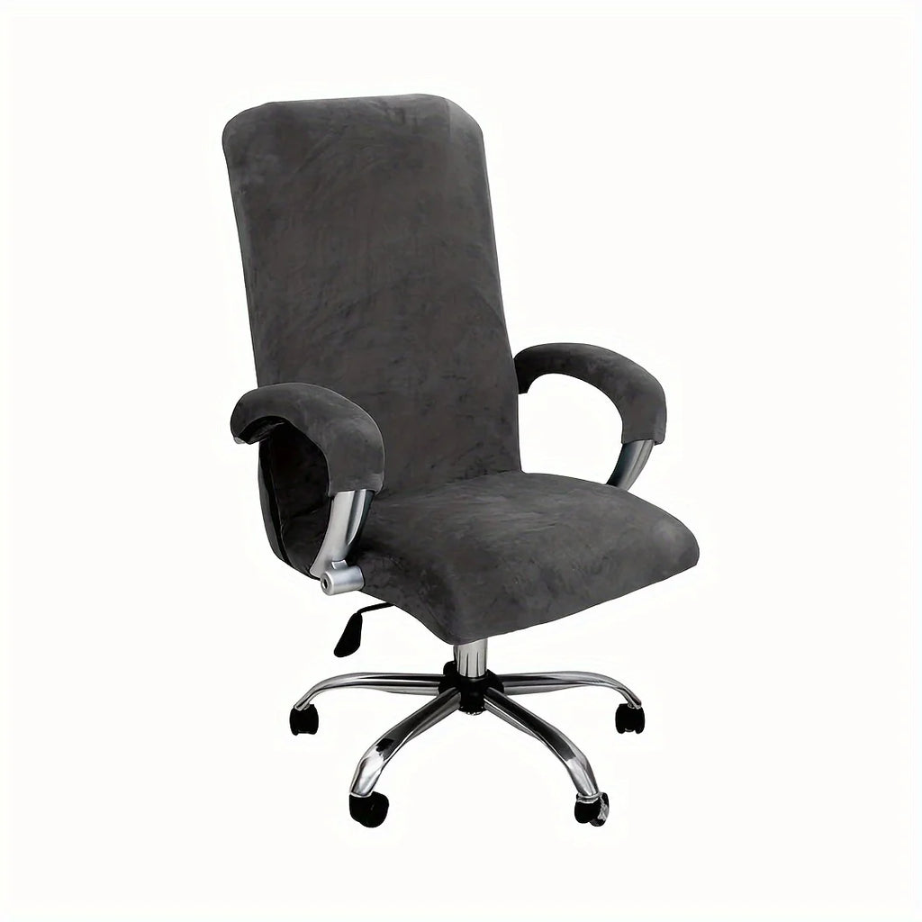 3pcs/set Velvet Plush Stretch Computer Office Chair Cover With Armrest Cover, Solid Color Spandex Armchair Slipcover, Removable