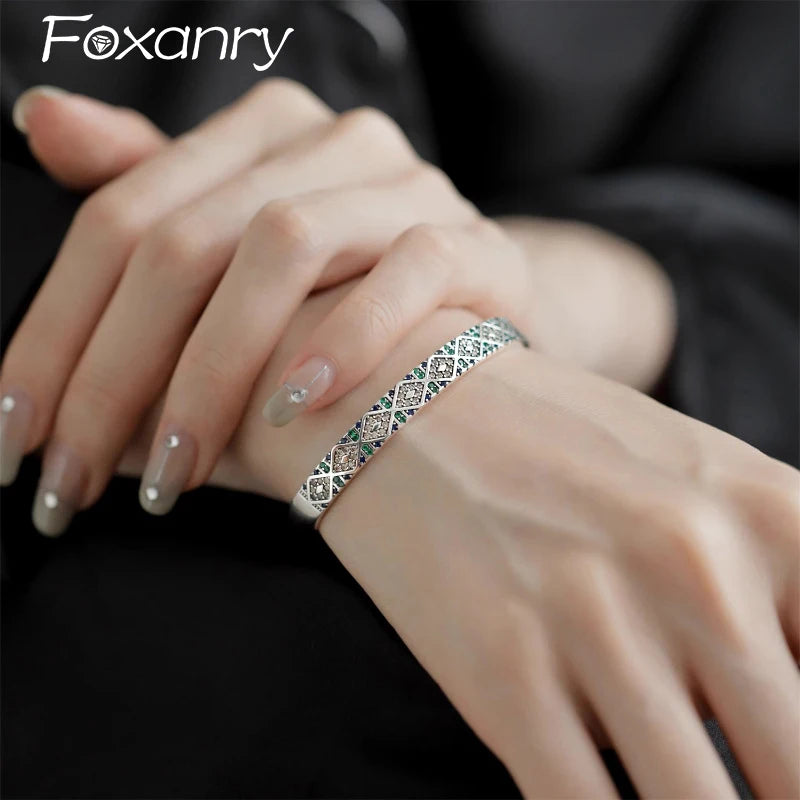 Foxanry Vintage Punk Cuff Bracelet for Women Couples New Fashion Creative Design Sparkling Zircons Wedding Bride Jewelry Gifts
