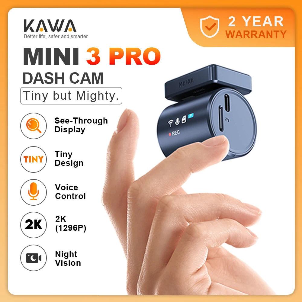 2K KAWA MINI 3 Pro Cameras for Car DVR Tiny Dash Cam 24 Parking Auto Video Recorder WiFi APP Voice Control Car dashcam