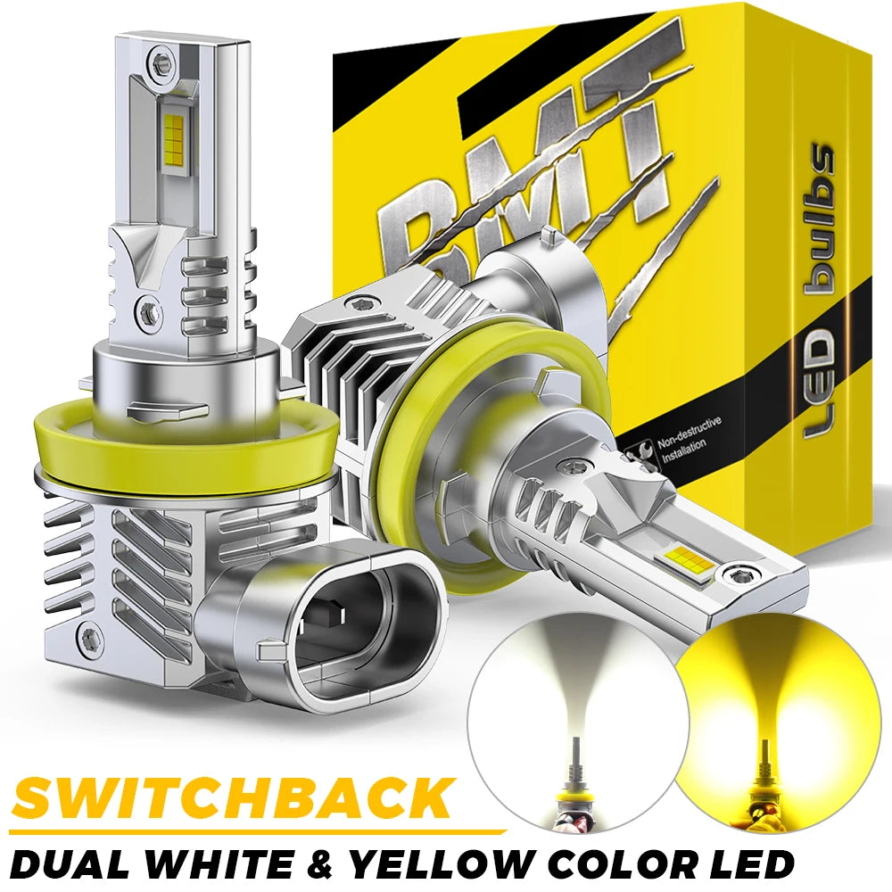 BMTxms 2PCS Dual Color H8 H11 H16JP LED Canbus Fog Light 9005 9006 HB4 9145 H10 LED Fog DRL Lamp 6500k White 3000k Golden Yellow