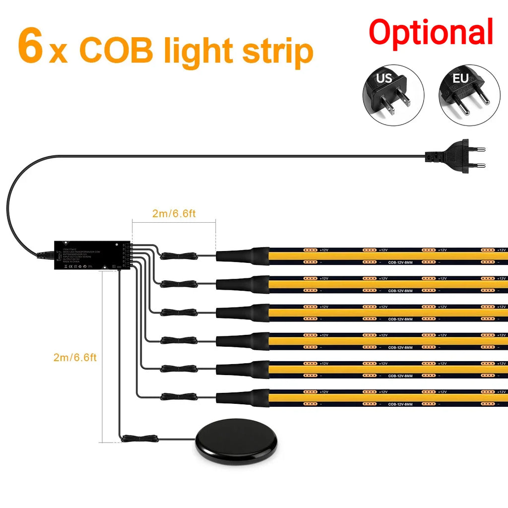1-10 Channel COB LED Strip Kit - Black PCB, With No-Drill Dimmable Penetrating Board Touch Sensor Switch for Cabinet Background