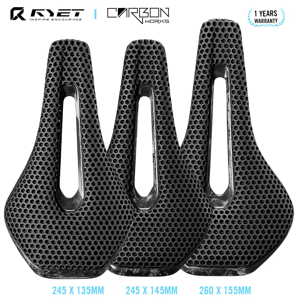RYET 3D Printed Full Carbon Bicycle Saddle 245*135/145/155mm Bike Saddle for MTB Gravel Road Bike Seat Cushion bicycle parts